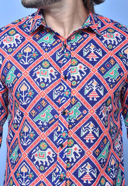Patola Printed Cotton Shirt in Navy Blue