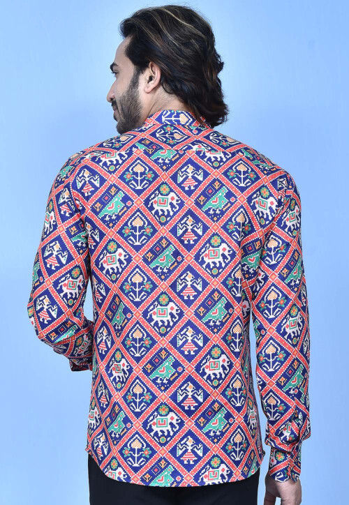 Patola Printed Cotton Shirt in Navy Blue