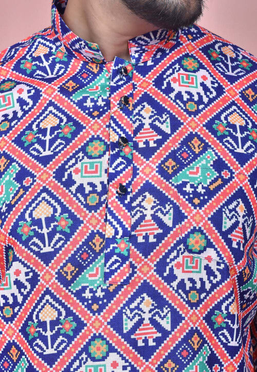 Royal Blue Muslin Patola Printed Short Kurti