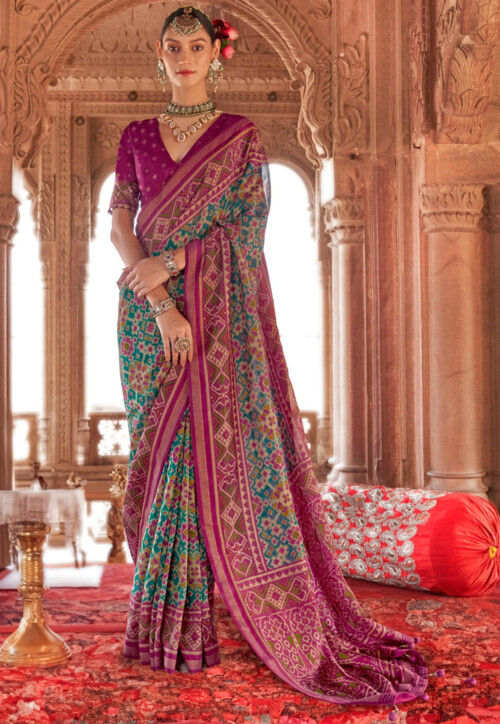 Patola Printed Georgette Saree in Blue