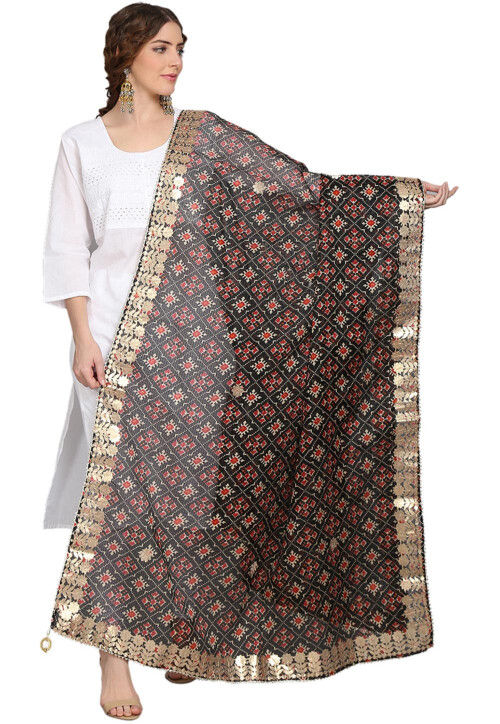 Patola Printed Kota Doria Dupatta in Black