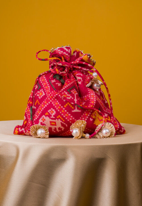 Patola Printed Kota Silk Potli Bag in Fuchsia