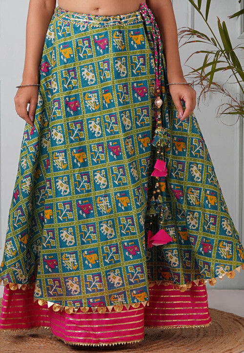 Patola Printed Kota Silk Skirt in Sea Green