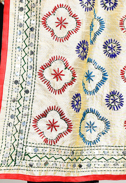 Phulkari Embroidered Cotton Dupatta in Cream