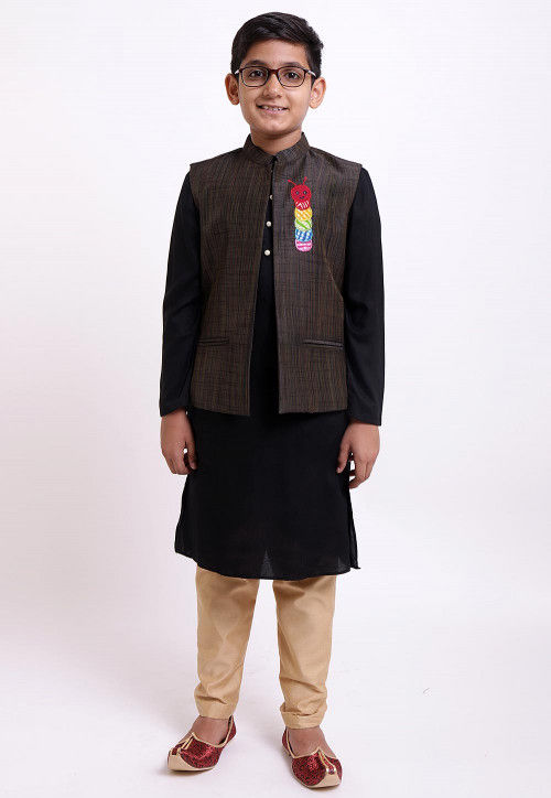 Plain Art Silk Jacket in Brown