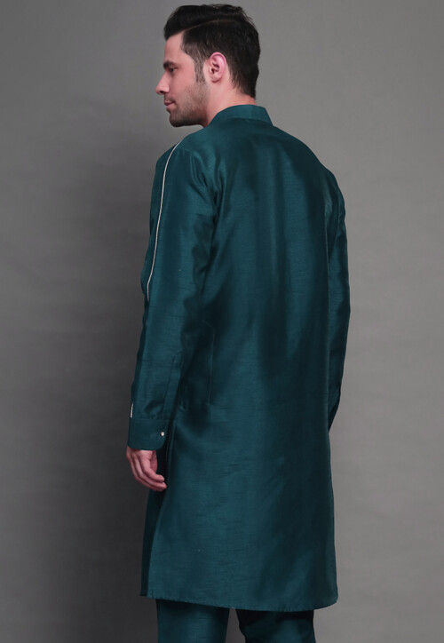 Plain Art Silk Kurta in Teal Blue