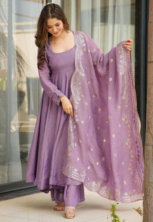 long silk anarkali dress Ocean Blue Dual Tone Embroidered Tissue Silk Anarkali Dress
