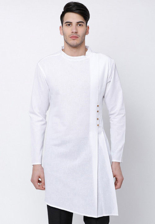 Plain Cotton Asymmetric Kurta in White