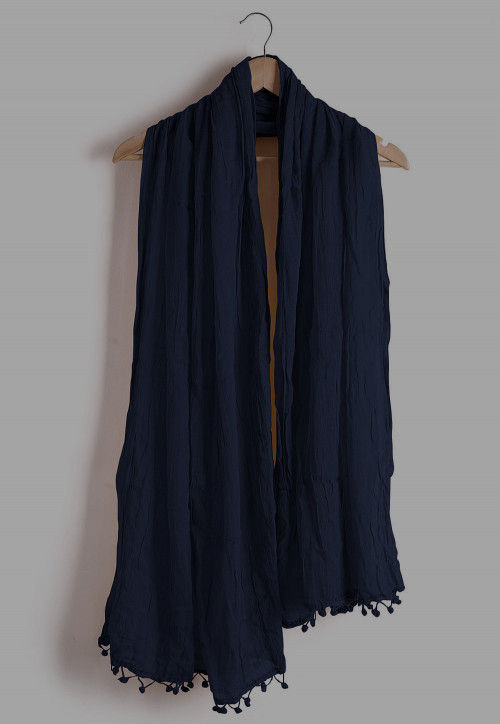 Plain Cotton Dupatta in Dark Blue