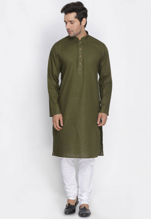 Buy Plain Cotton Kurta in Dark Olive Green Online : MTR1547 - Utsav Fashion