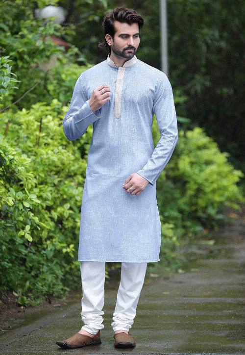 Buy Plain Cotton Kurta Set in Light Blue Online : MMS835 - Utsav Fashion