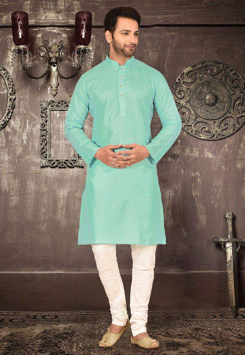 Buy Plain Cotton Kurta Set in Sea Green Online MLC294 Utsav Fashion