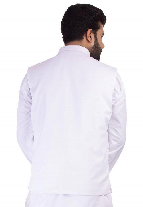 Plain Cotton Nehru Jacket in White : MGA102