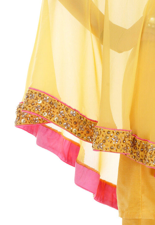 Plain Cotton Silk One Shoulder Cape Style Tunic in Yellow