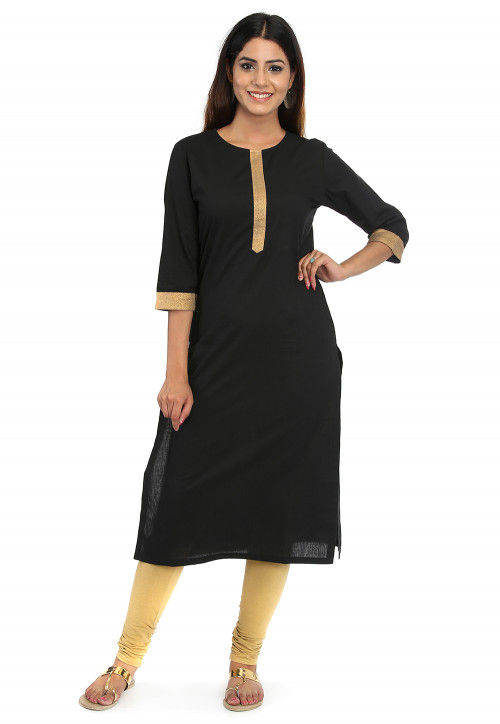 Buy Plain Cotton Straight Kurta in Black Online TYW27 Utsav Fashion