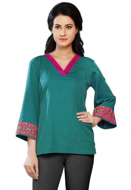 Plain Crepe Top in Teal Green