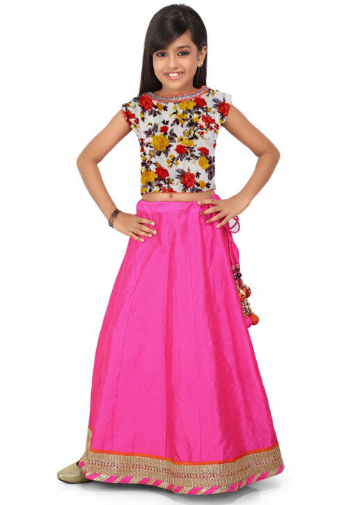 Plain Dupion Silk Circular Lehenga in Fuchsia