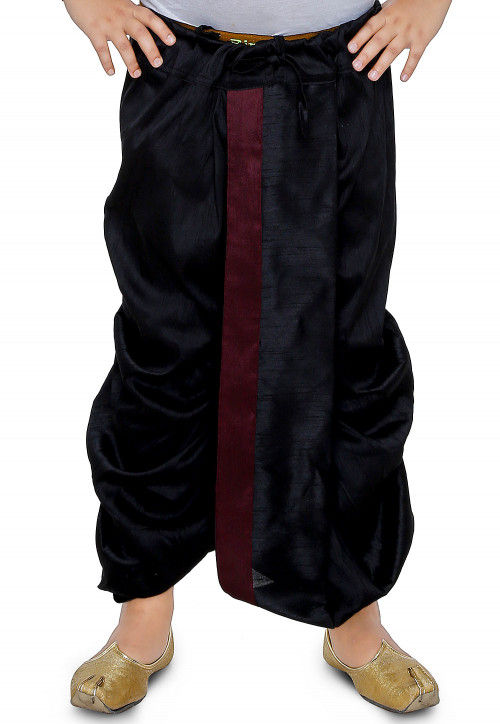 Plain Dupion Silk Dhoti in Black