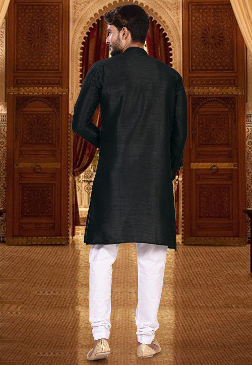 Black Kurta Payjama Dhupion Silk