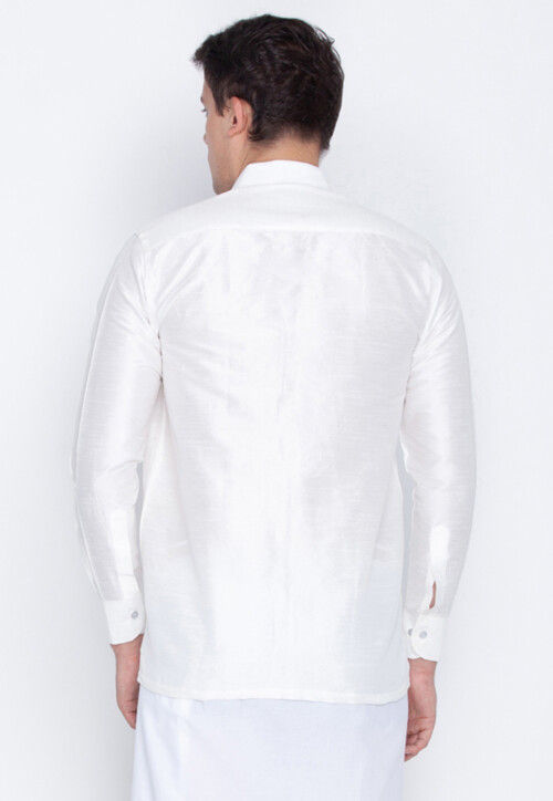Plain Dupion Silk Shirt in White