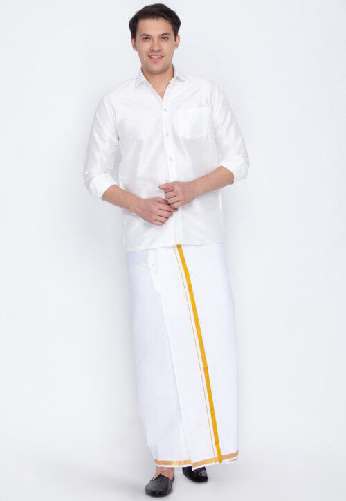 Plain Dupion Silk Shirt in White