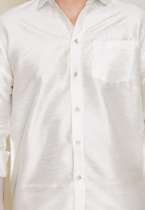 Plain Dupion Silk Shirt in White
