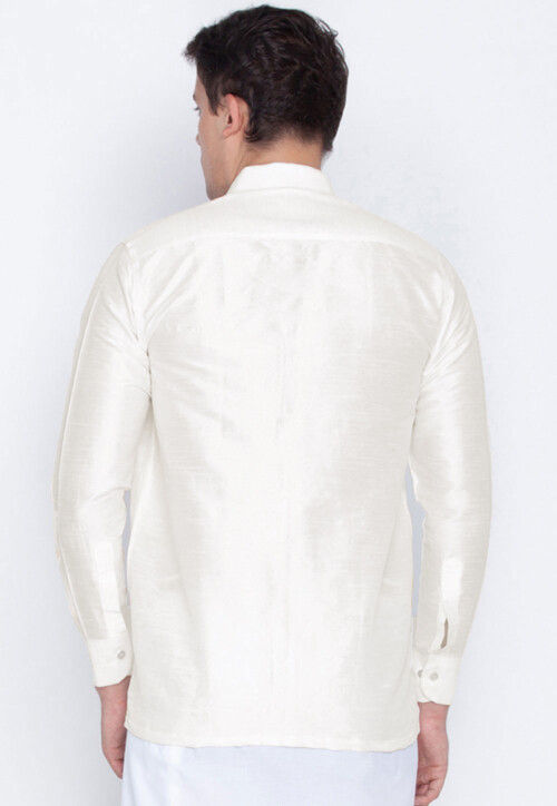Plain Dupion Silk Shirt in White