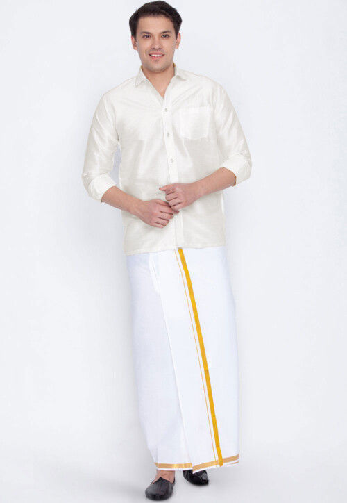 Plain Dupion Silk Shirt in White