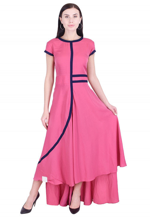 Plain Crepe High Low Dress in Pink