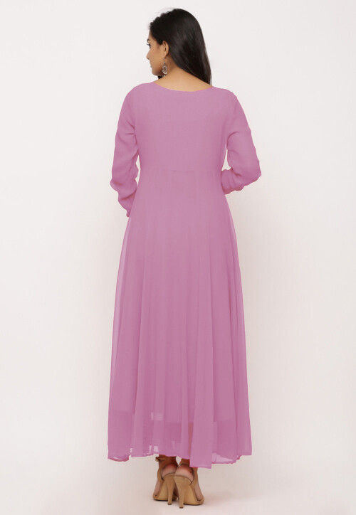 Plain Georgette Abaya Style Suit in Baby Pink : KUX877