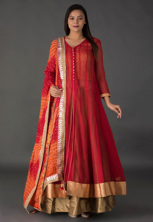 Pure kanjeevaram silk saree with Plain Red colour with zari Border