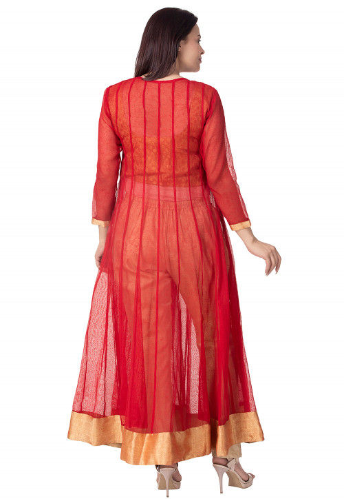 plain red anarkali dress