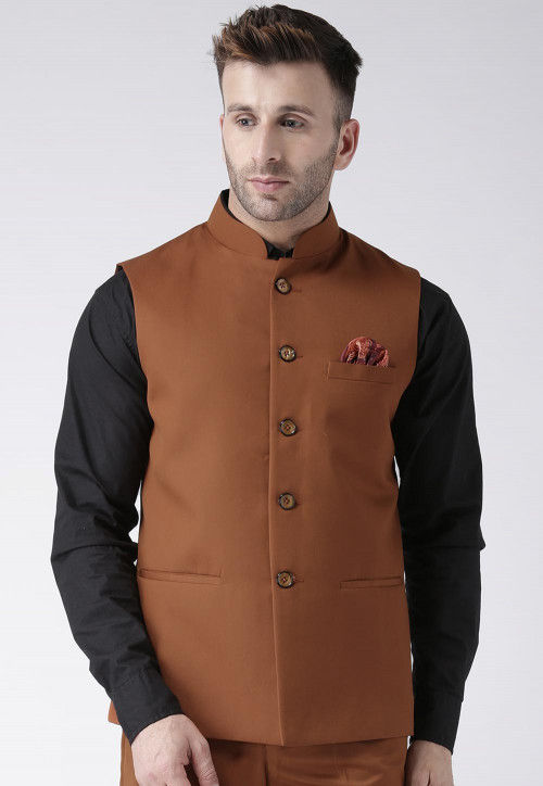 Buy Amorphouss Brown Nehru Jacket for Men Size 40(Indian Formals Bandi  Sleevless Coat GABERDINE = 75% Polyester 25% Viscose) at Amazon.in