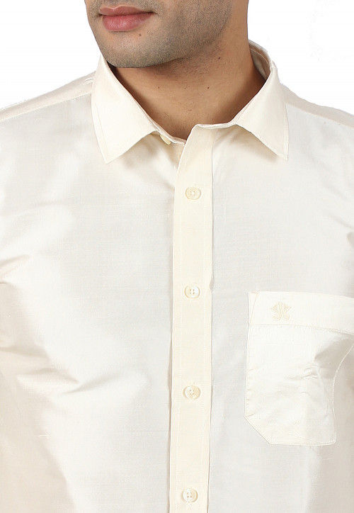 Plain Raw Silk Shirt in Cream