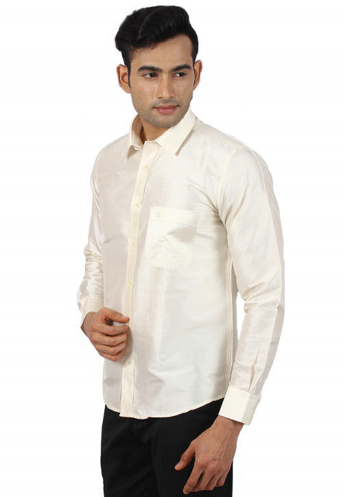 Buy Plain Raw Silk Shirt in Cream Online : MXT92 - Utsav Fashion