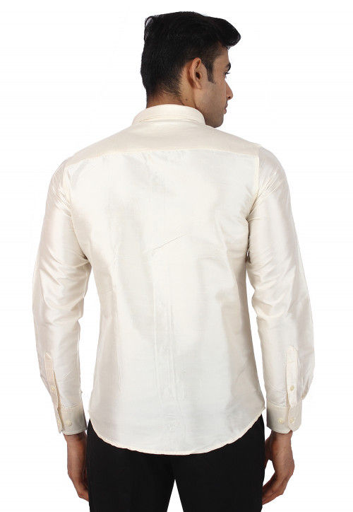 Plain Raw Silk Shirt in Cream