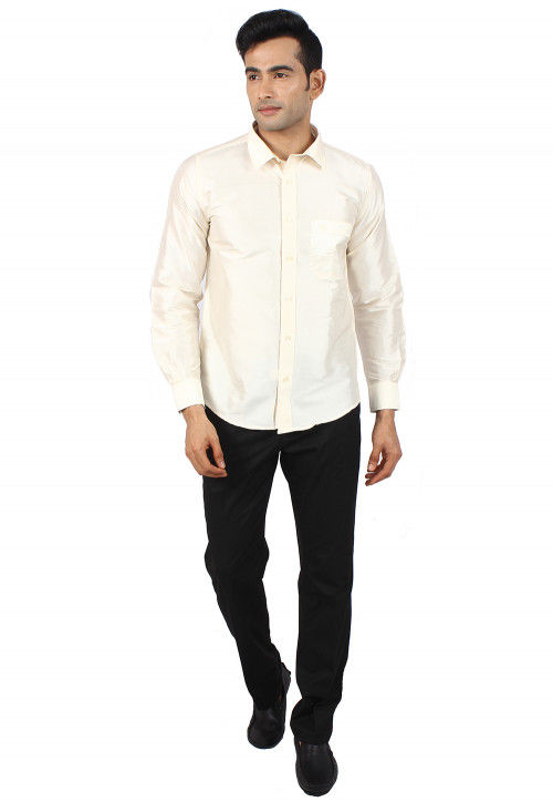 Plain Raw Silk Shirt in Cream