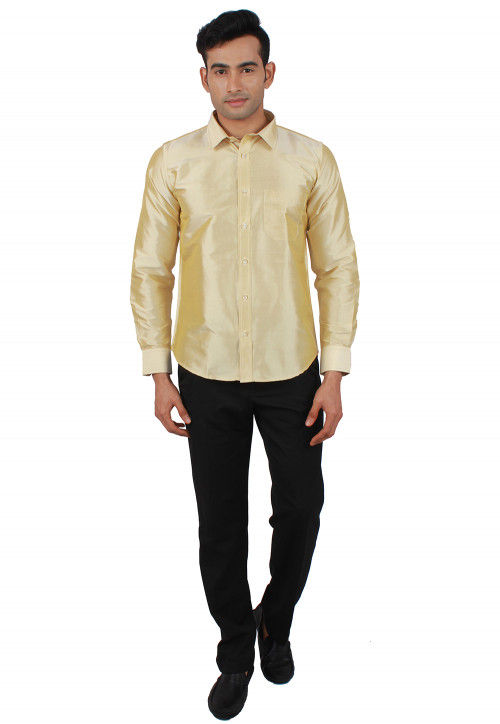Plain Pure Raw Silk Shirt in Cream : MXT97