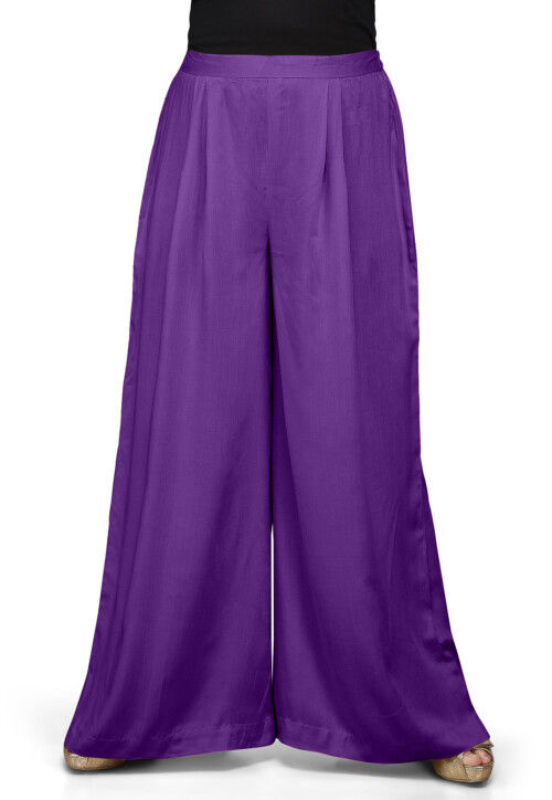 Plain Rayon Palazzo in Violet