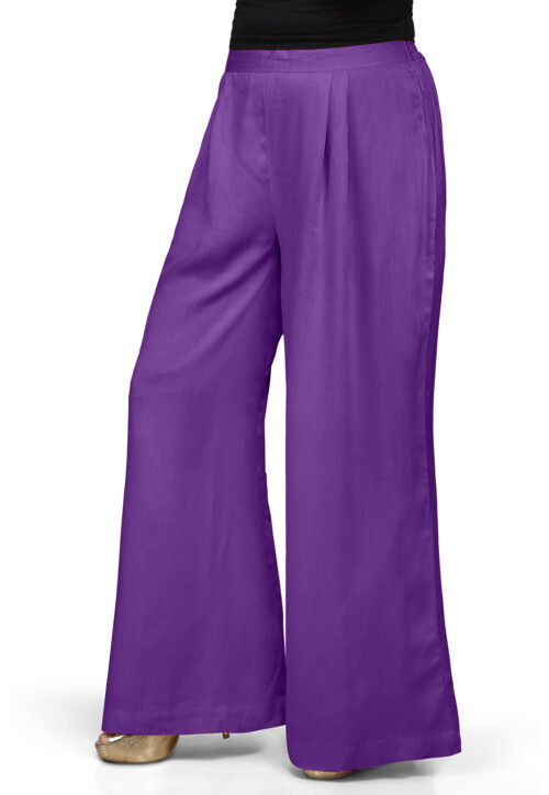 Plain Rayon Palazzo in Violet