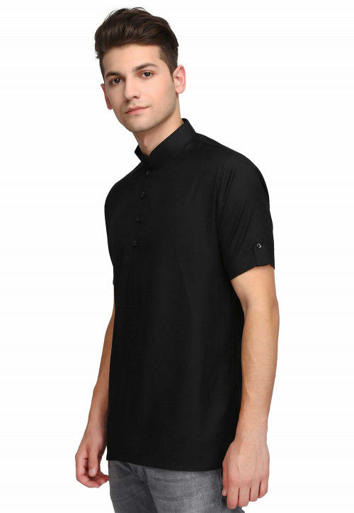 Plain Rayon Short Kurta in Black