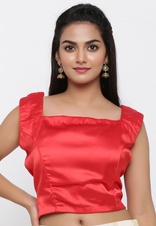Plain Satin Blouse in Red : UJN557