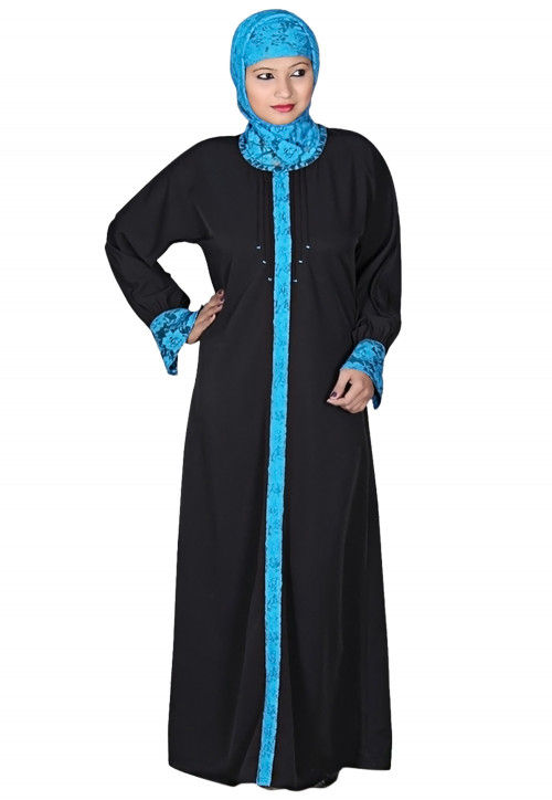 Polyester Abaya with Hijab in Black and Blue