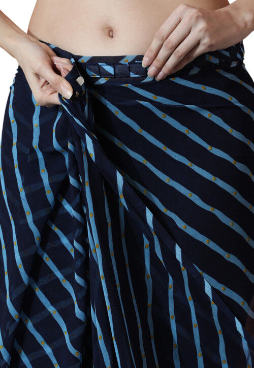 Pre Stitched Chiffon Saree in Dark Blue