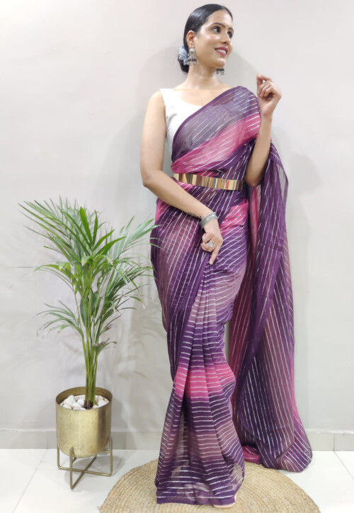 Purple Stone Studded Saree In Art Silk 4733SR02