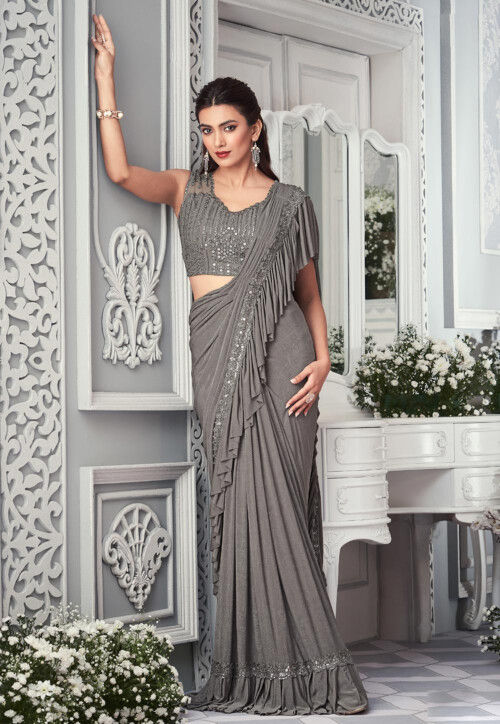 Silver Cocktail Pre-Stitched Lycra Saree