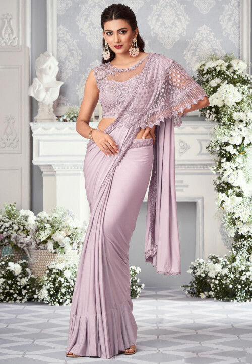 Indowestern Sharara Saree With Scalloped Border, Stitched Party Wear Saree