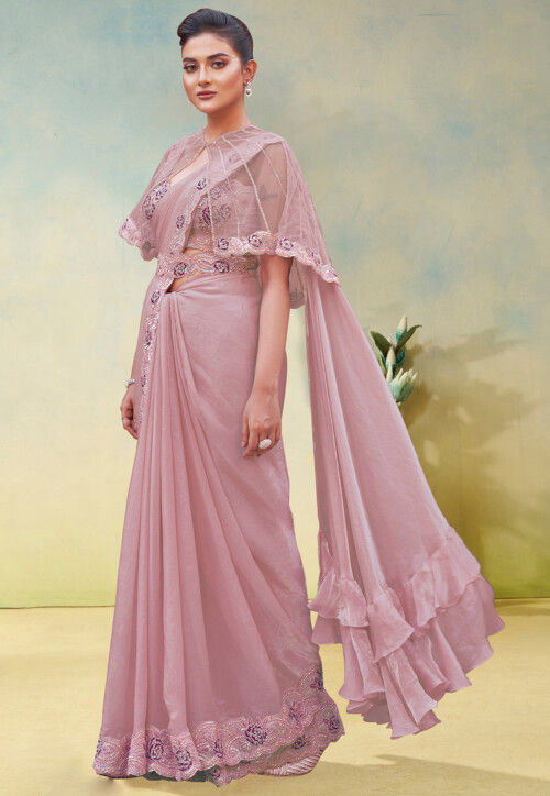 Pre-stitched Saree Satin Georgette Saree in Pink