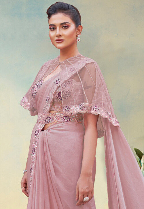 Pre-stitched Saree Satin Georgette Saree in Pink