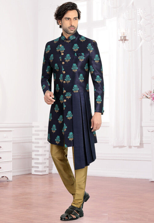 Asymmetric blue indo western outfit shop